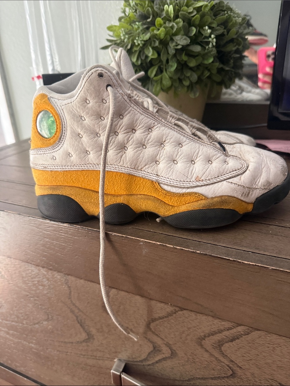 Jordan Kids White and Yellow High-Top Sneakers with Black Soles